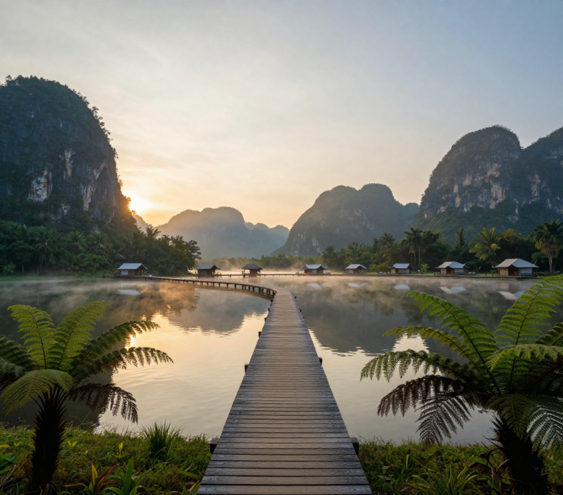 Scenic view of Tasoh Lake at dusk